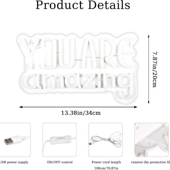 You Are Amazing Neon Sign,Pink Text You Are Amazing LED Neon Sign for Wall Decor - Picture 4 of 6